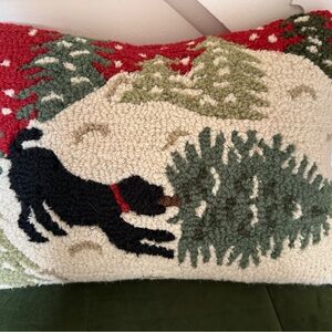Festive Holiday Pillow with Black Dog Design